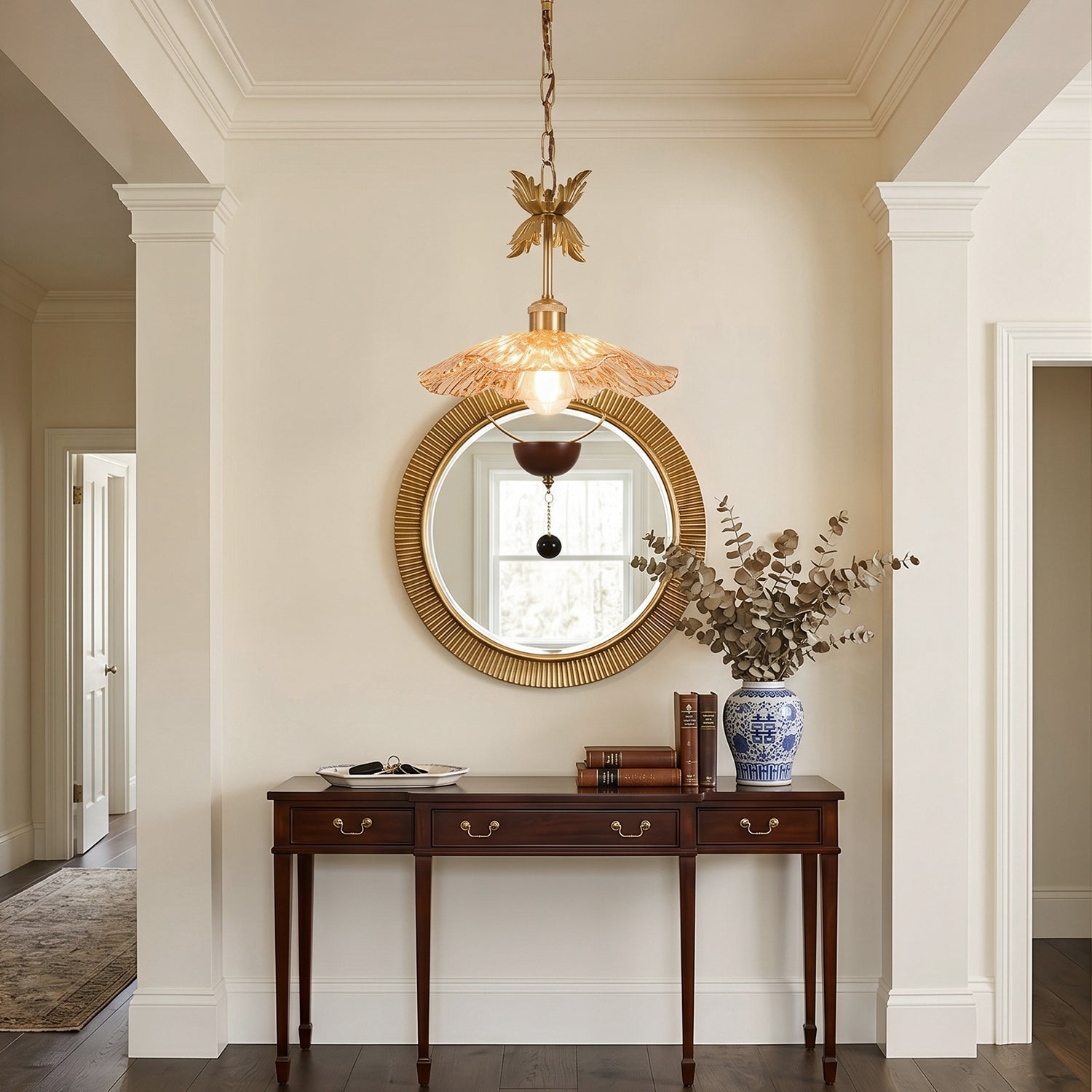 Floral Metalwork Pendant Lamp, Antique Copper