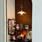 Floral Metalwork Pendant Lamp, Antique Copper