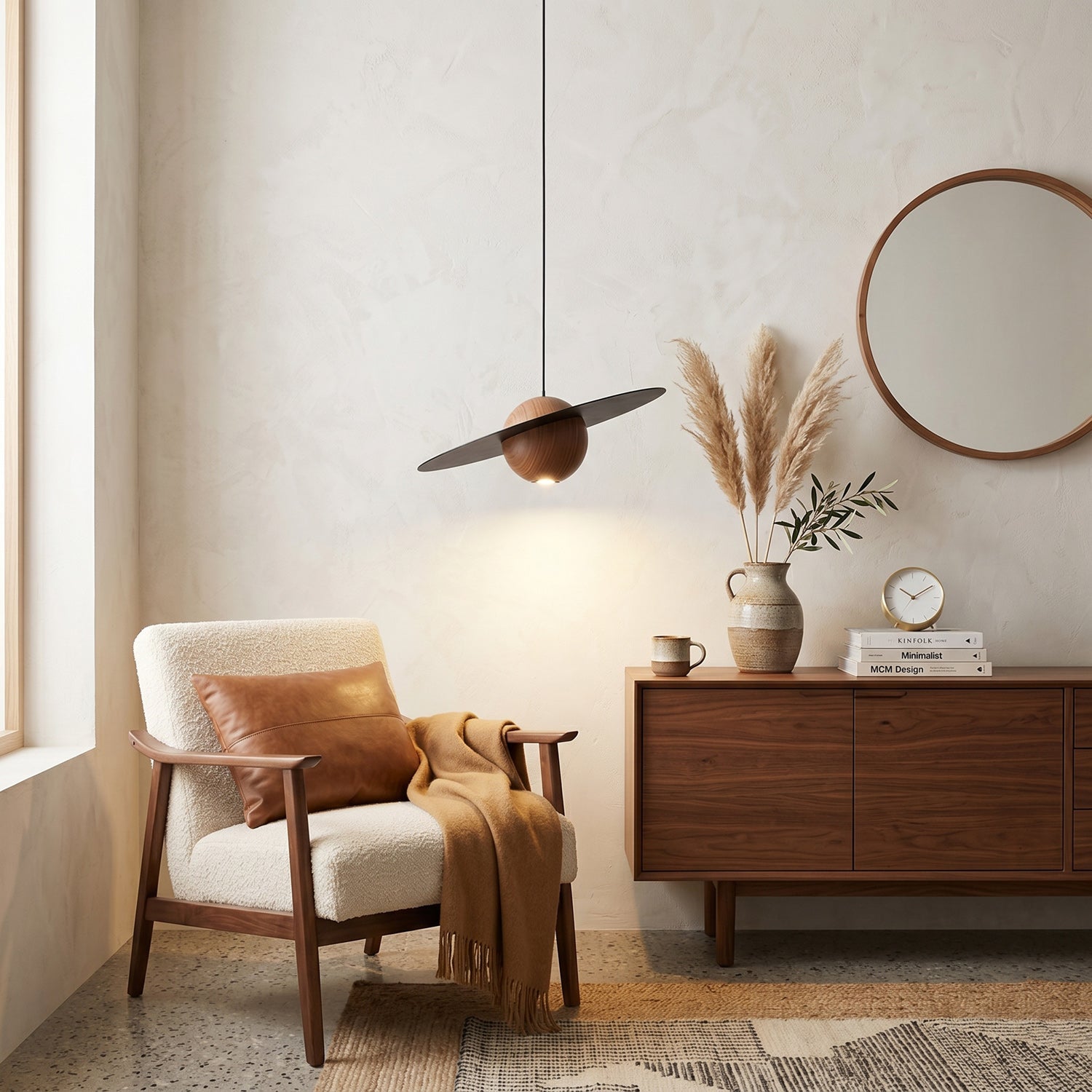 Saturn Celestial Walnut Orb Pendant Light