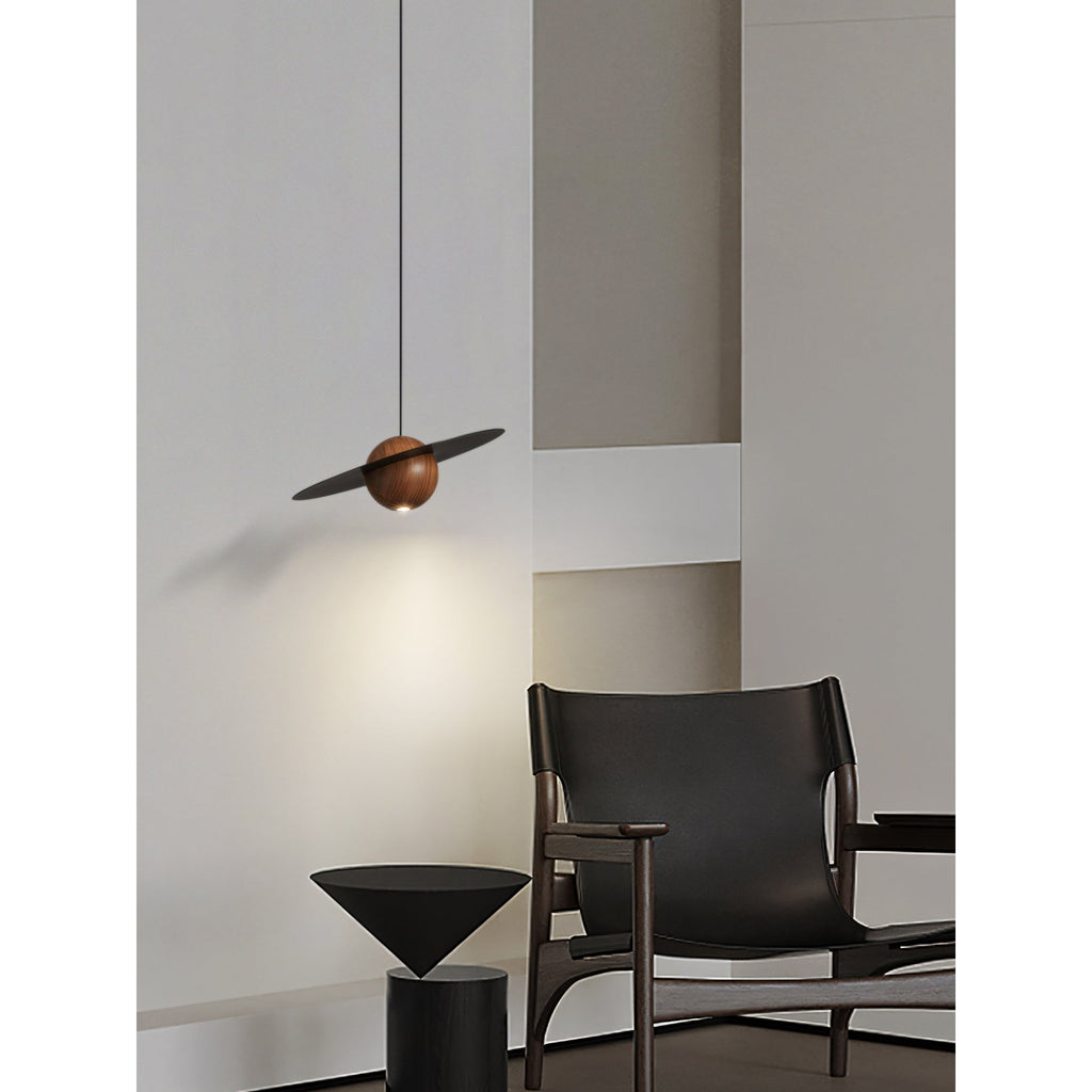 Saturn Celestial Walnut Orb Pendant Light