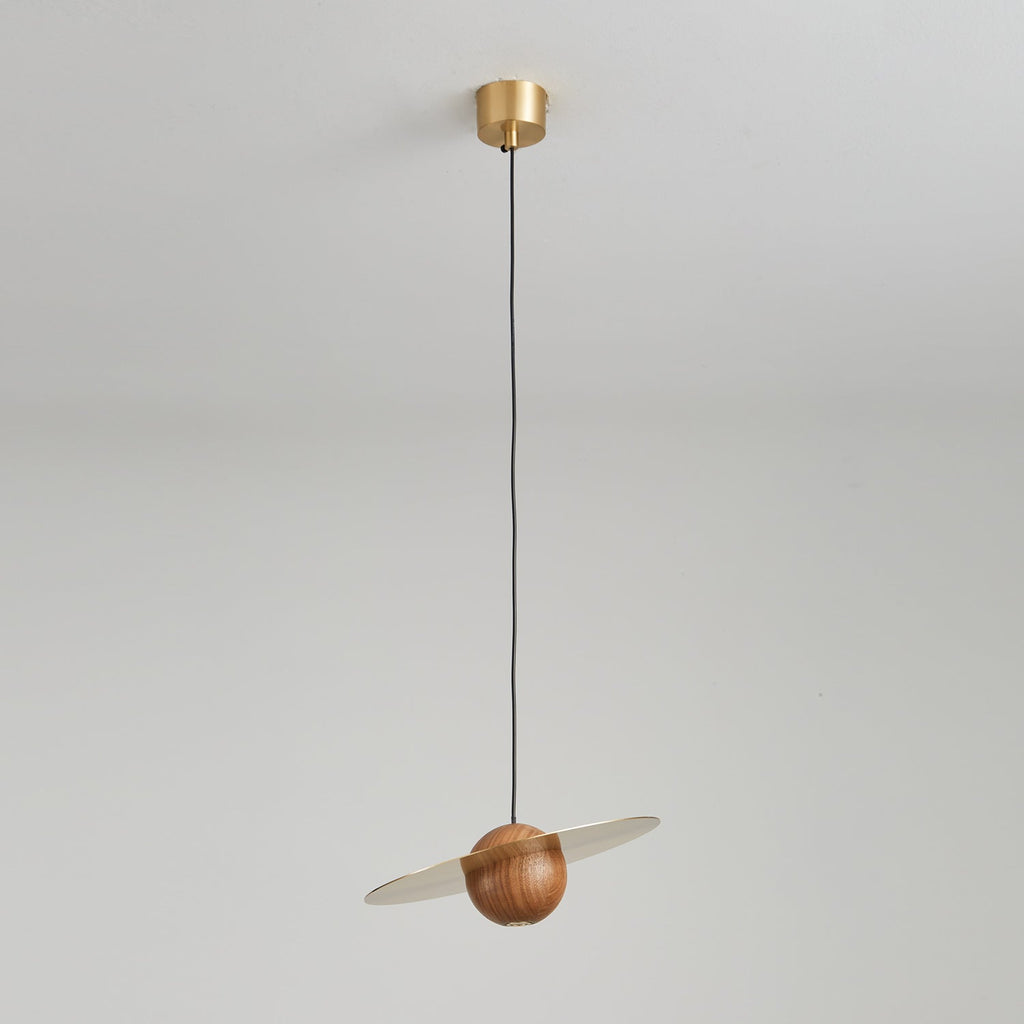 Saturn Celestial Walnut Orb Pendant Light