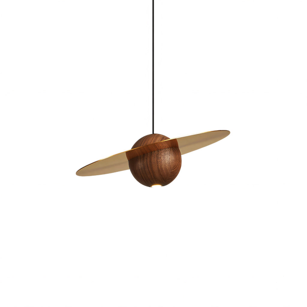 Saturn Celestial Walnut Orb Pendant Light