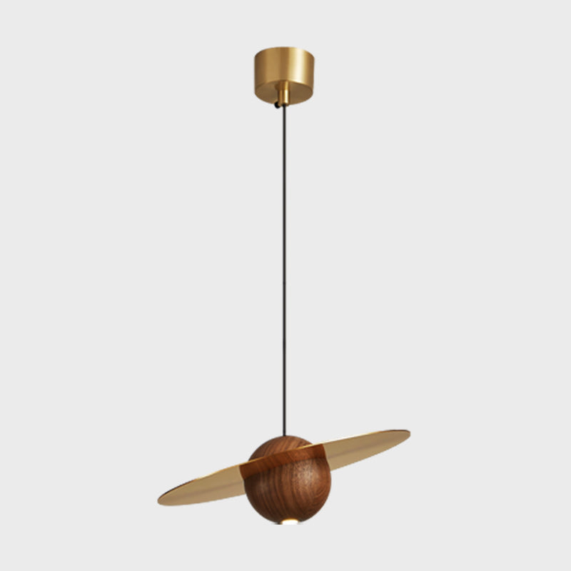 Saturn Celestial Walnut Orb Pendant Light
