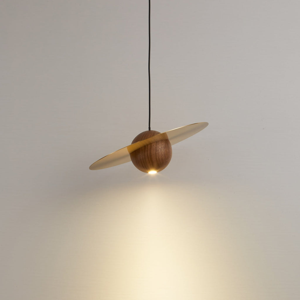 Saturn Celestial Walnut Orb Pendant Light