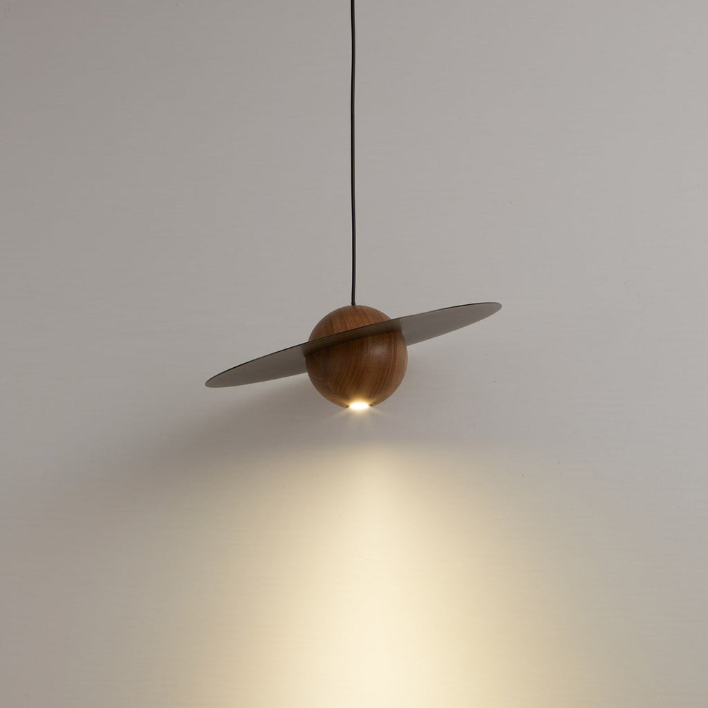 Saturn Celestial Walnut Orb Pendant Light
