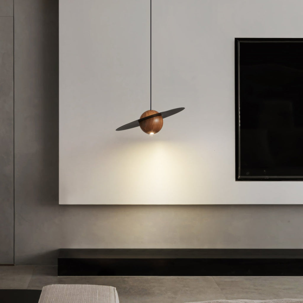 Saturn Celestial Walnut Orb Pendant Light