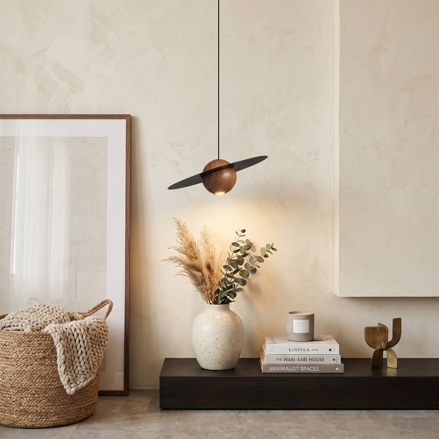 Saturn Celestial Walnut Orb Pendant Light