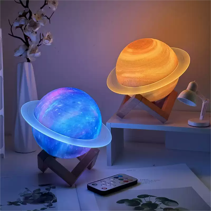 Saturn Shaped Table Lamp, Rechargeable Battery, Bluetooth Speaker, Wooden Stand