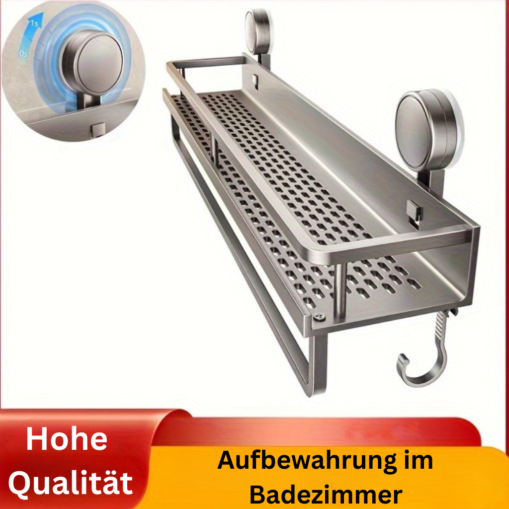 SaugFix: Wall Shelf Shower – Rustproof Plastic Shelf, Floating & Space-Saving with Suction Cups and Towel Hooks