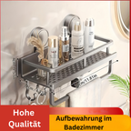 SaugFix: Wall Shelf Shower – Rustproof Plastic Shelf, Floating & Space-Saving with Suction Cups and Towel Hooks