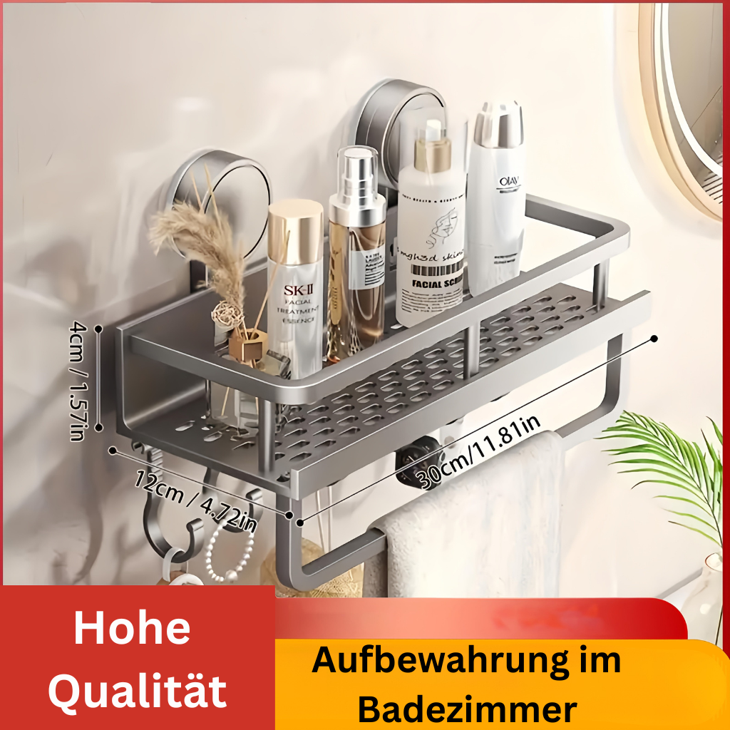 SaugFix: Wall Shelf Shower – Rustproof Plastic Shelf, Floating & Space-Saving with Suction Cups and Towel Hooks