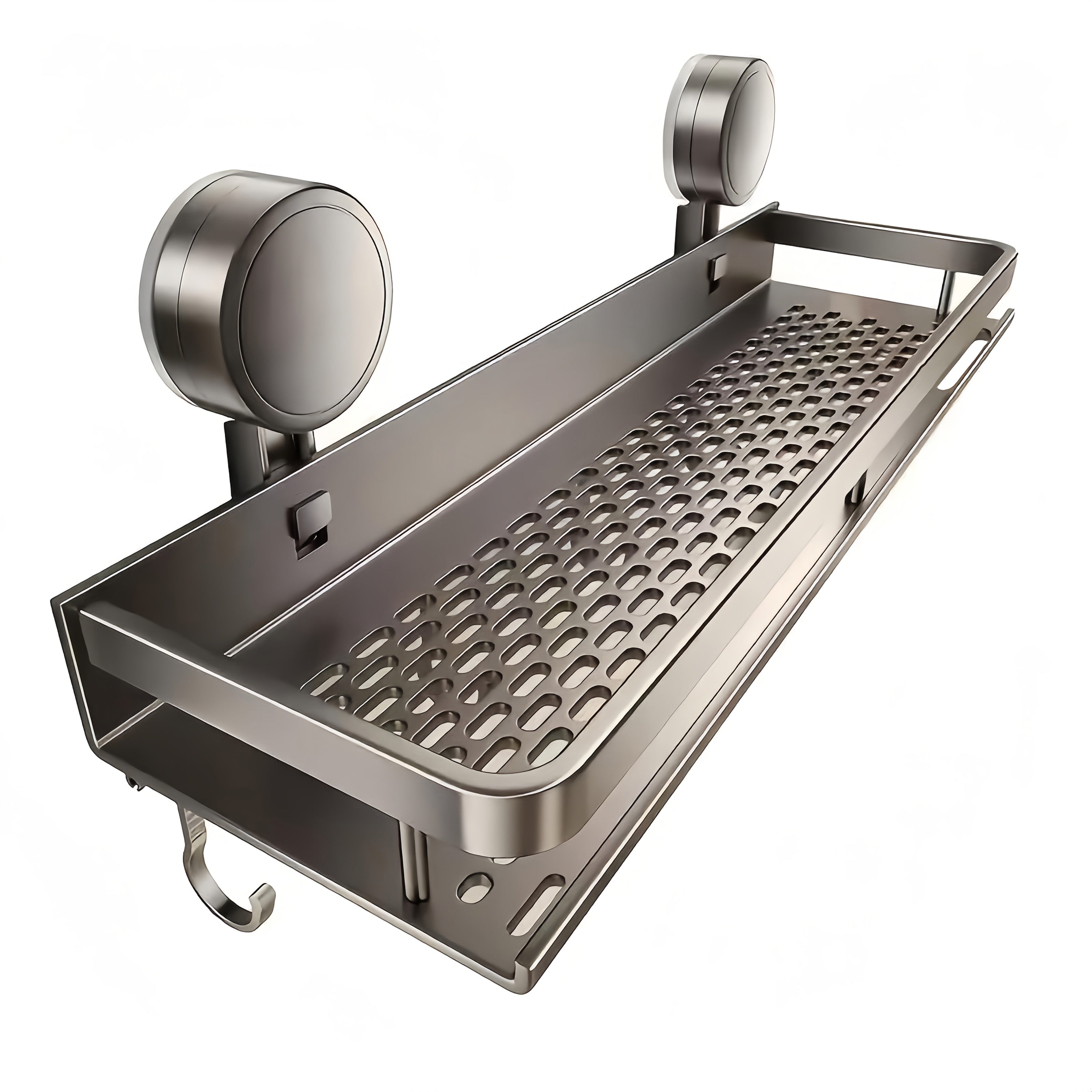 SaugFix: Wall Shelf Shower – Rustproof Plastic Shelf, Floating & Space-Saving with Suction Cups and Towel Hooks