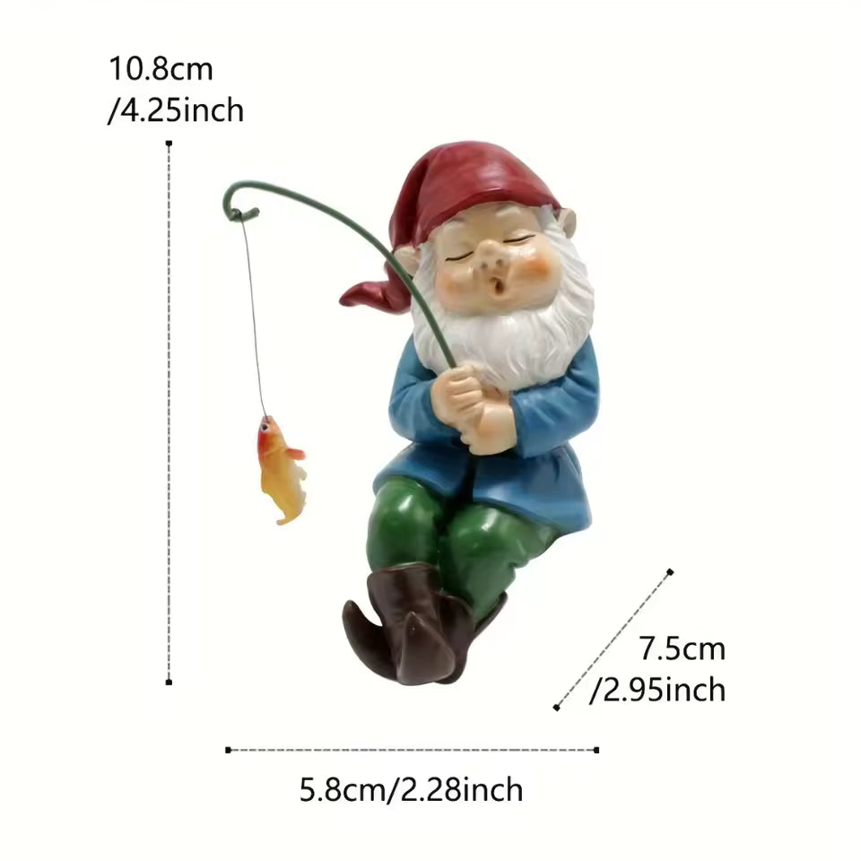 Ligeia - Gnome with Fishing Rod Resin Figurine for Garden Indoor and Outdoor Decoration