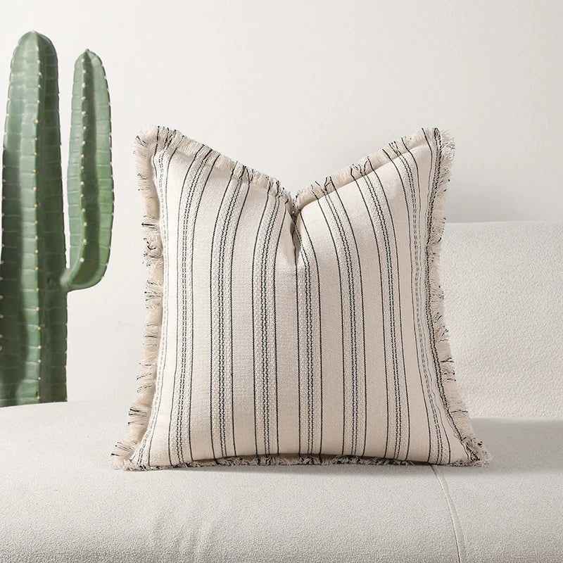 Bela Jacquard Kussenhoes | Luxe Textuur met Fijne Franje Details