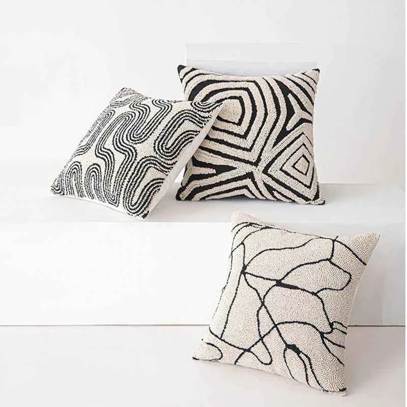 Luna Tufted Kussenhoes | Geometrisch Patroon, Zacht Katoen-Polyester