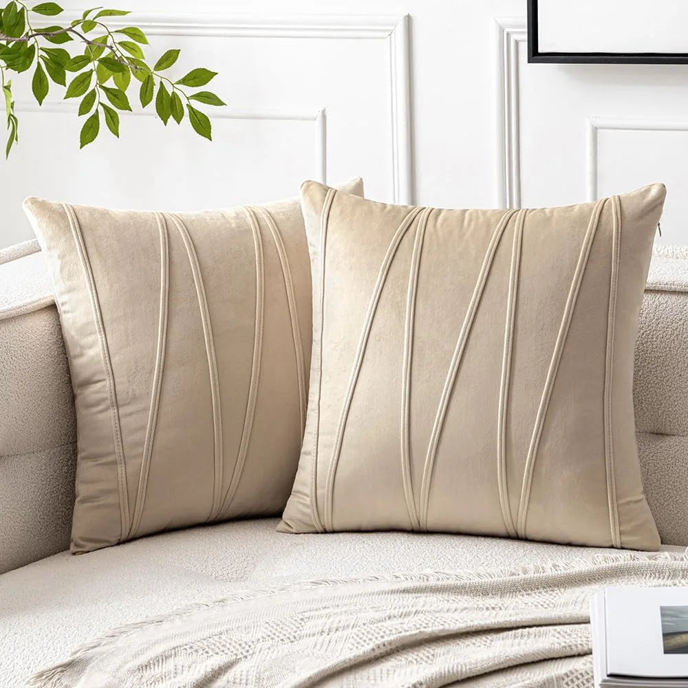 Velmire - Velvet Pillowcase with Wave Line Design 45x45cm