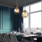 Bela Glass Globe Pendant Light | Adjustable Height, Amber & Smoke Grey