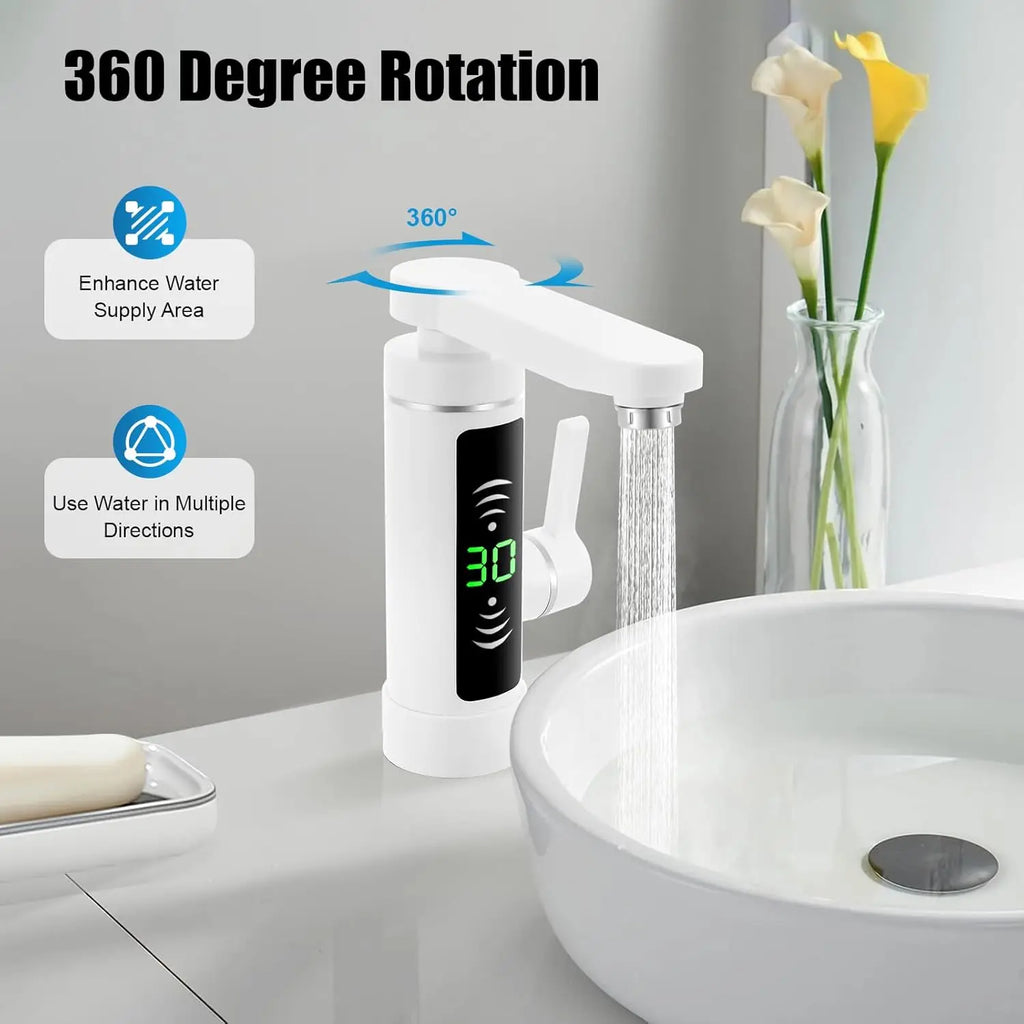 Deluvia - Electric Rotating Kitchen Faucet with Flow Heater and LED Temperature Display 3 kW