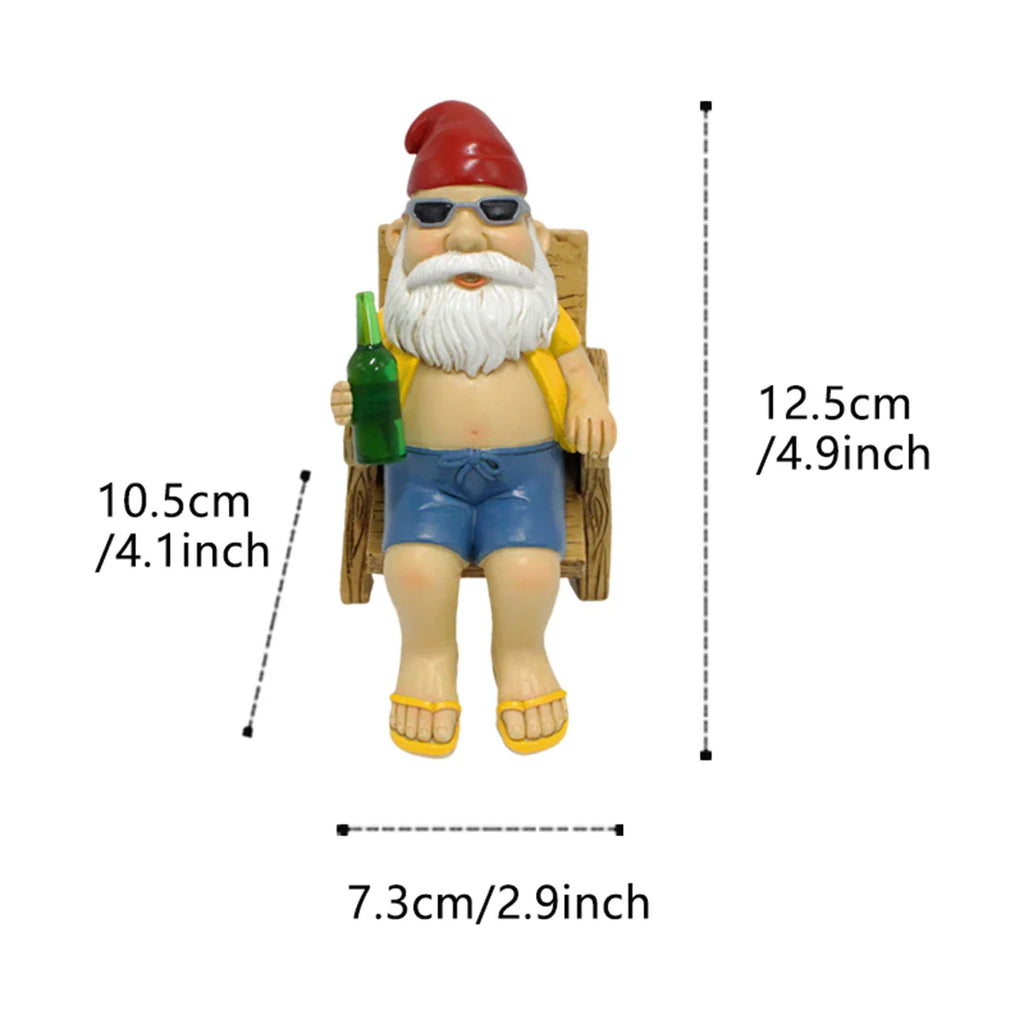 Drusiana - Sunbathing Gnome Figurine Made of Resin with Reclining Chair for Garden Decoration