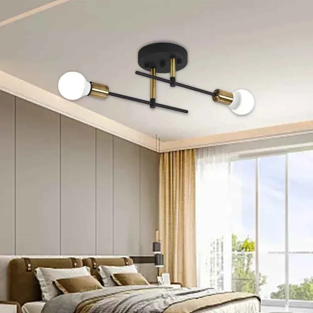 Bela 2-Light Ceiling Lamp | Black & Gold Flush Mount Design