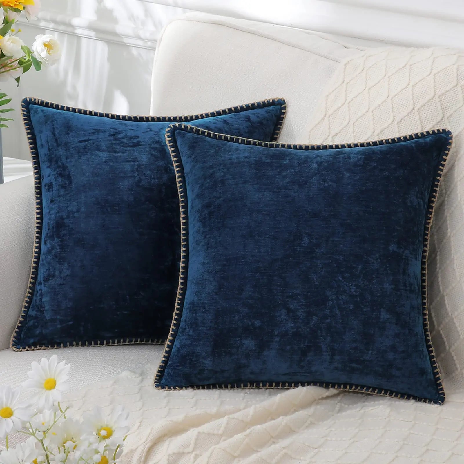 Liorenn - Chenille Decorative Pillow Cover with Stitched Edge