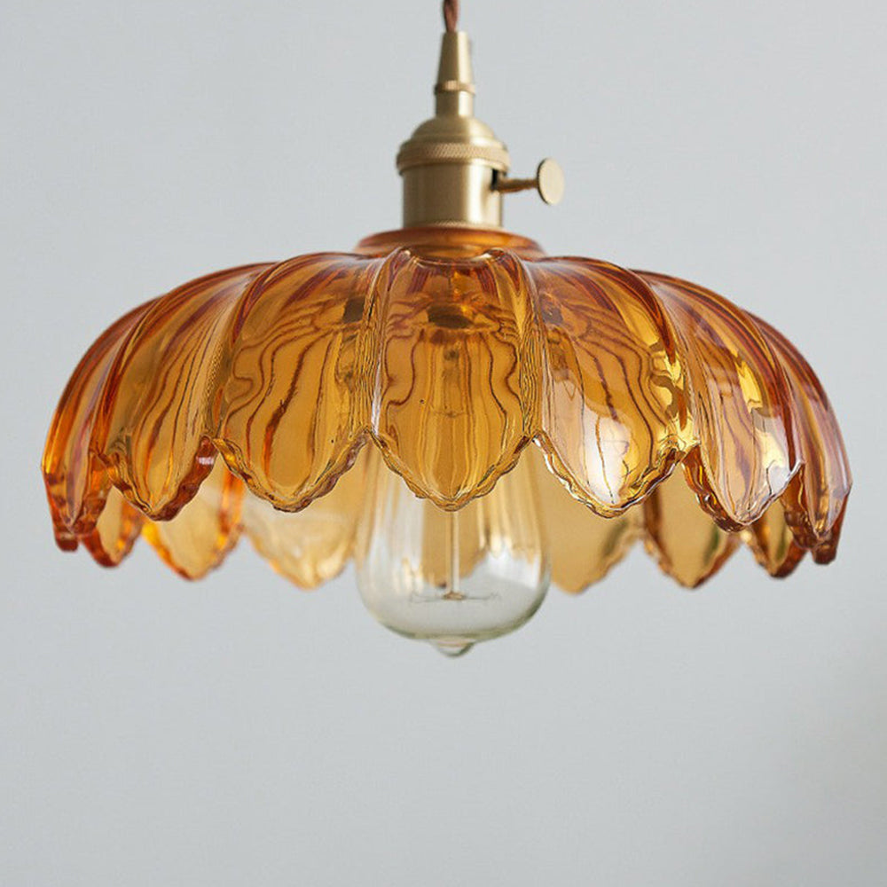 Bela Vintage Flower Pendant Lamp | Glass Shade, Brass Finish