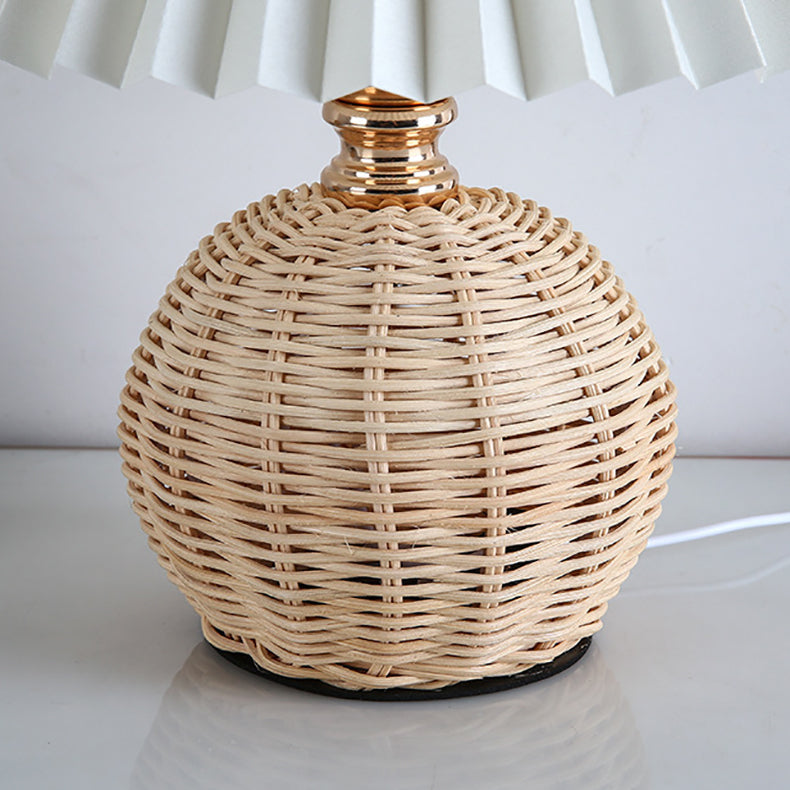 ScandiLuce: Rattan Table Lamp with Conical Fabric Shade & LED – for Bedroom & Living Room