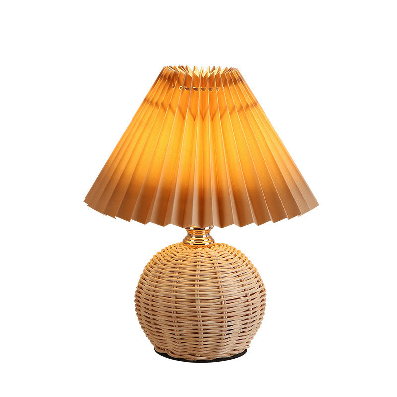 ScandiLuce: Rattan Table Lamp with Conical Fabric Shade & LED – for Bedroom & Living Room