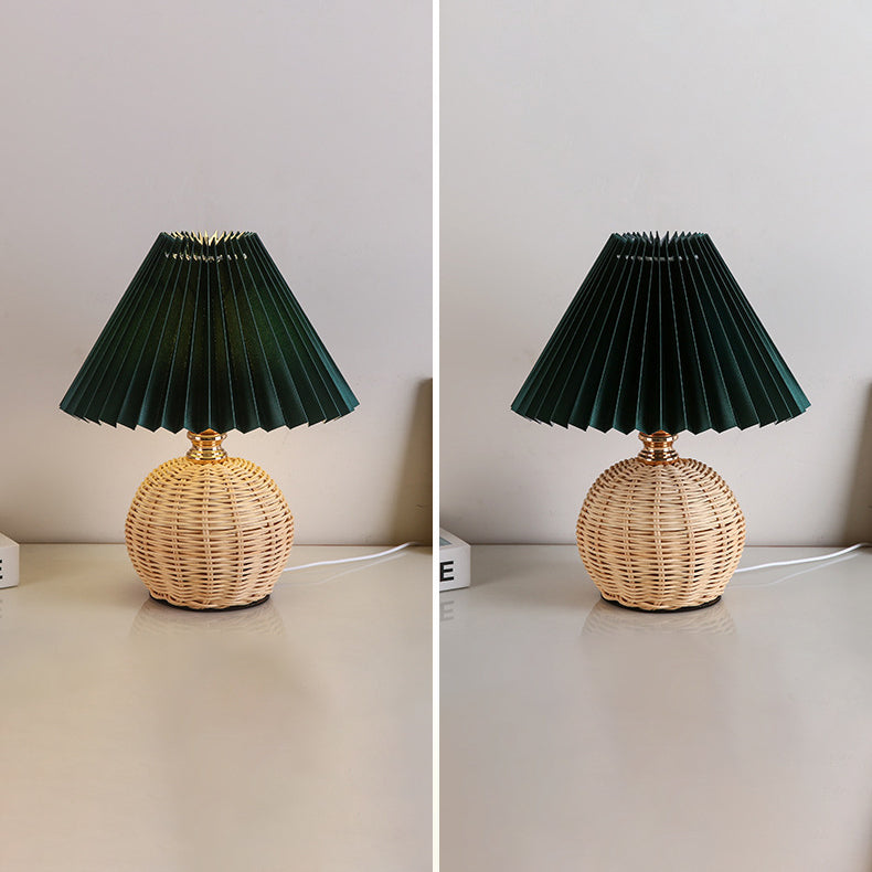 ScandiLuce: Rattan Table Lamp with Conical Fabric Shade & LED – for Bedroom & Living Room