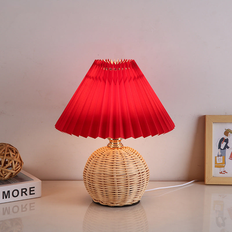 ScandiLuce: Rattan Table Lamp with Conical Fabric Shade & LED – for Bedroom & Living Room