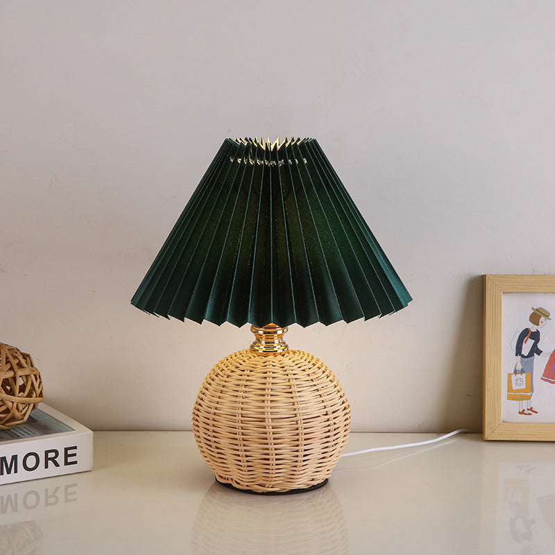 ScandiLuce: Rattan Table Lamp with Conical Fabric Shade & LED – for Bedroom & Living Room