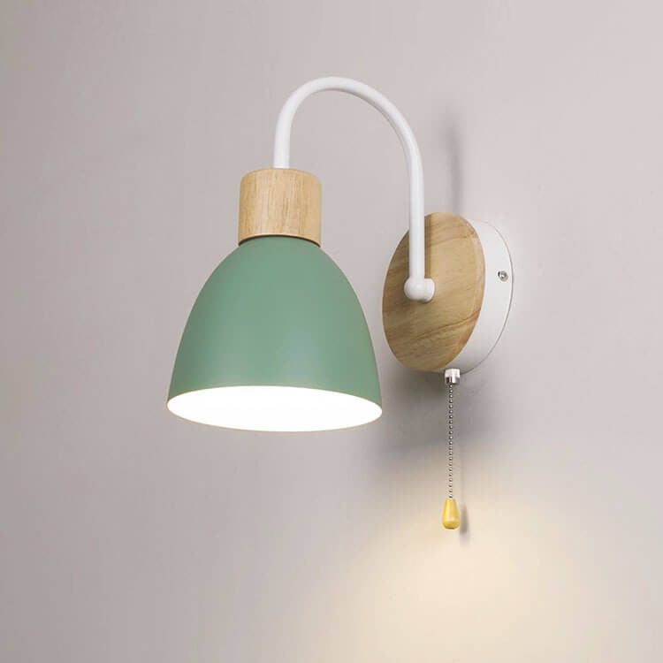 ScandiSchalten: Modern LED Wall Light 1-Bulb with Wood Details & Pull Switch – Ideal for Living Room & Reading Nook
