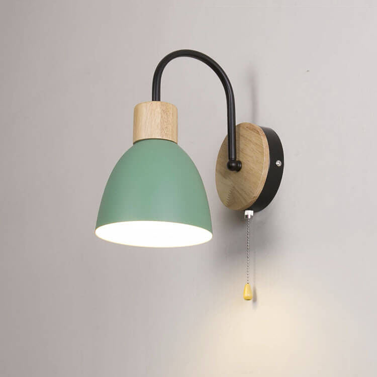 ScandiSchalten: Modern LED Wall Light 1-Bulb with Wood Details & Pull Switch – Ideal for Living Room & Reading Nook
