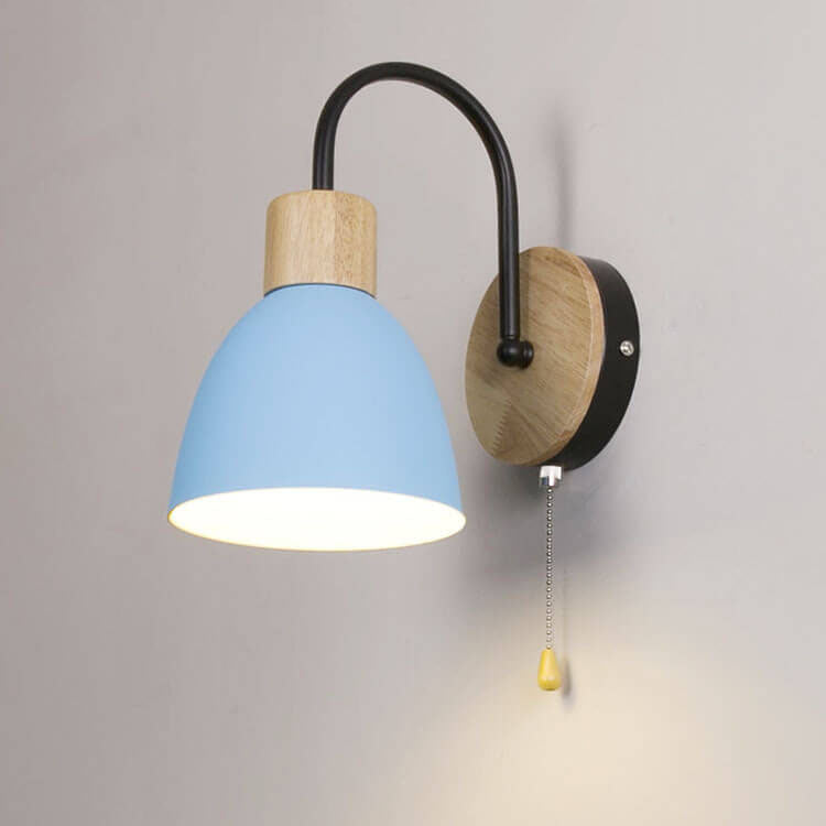 ScandiSchalten: Modern LED Wall Light 1-Bulb with Wood Details & Pull Switch – Ideal for Living Room & Reading Nook