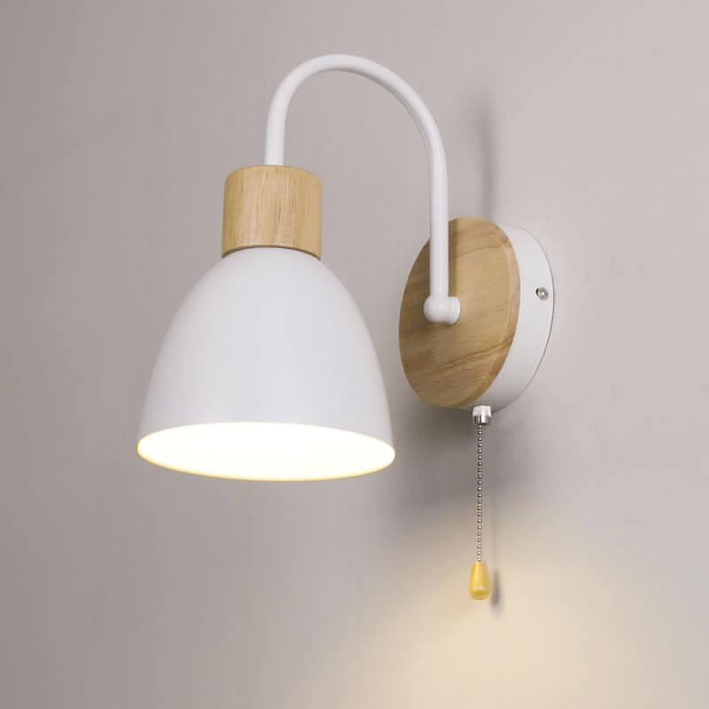 ScandiSchalten: Modern LED Wall Light 1-Bulb with Wood Details & Pull Switch – Ideal for Living Room & Reading Nook