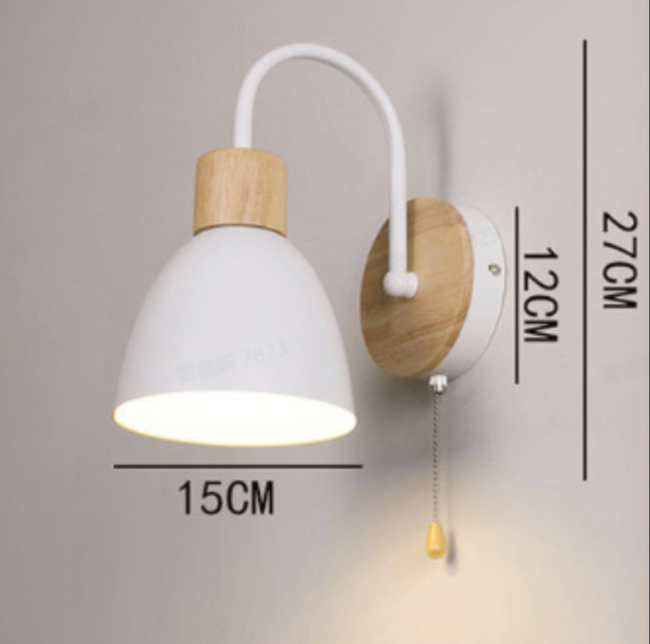 ScandiSchalten: Modern LED Wall Light 1-Bulb with Wood Details & Pull Switch – Ideal for Living Room & Reading Nook