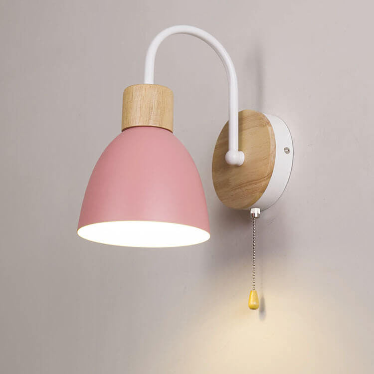 ScandiSchalten: Modern LED Wall Light 1-Bulb with Wood Details & Pull Switch – Ideal for Living Room & Reading Nook