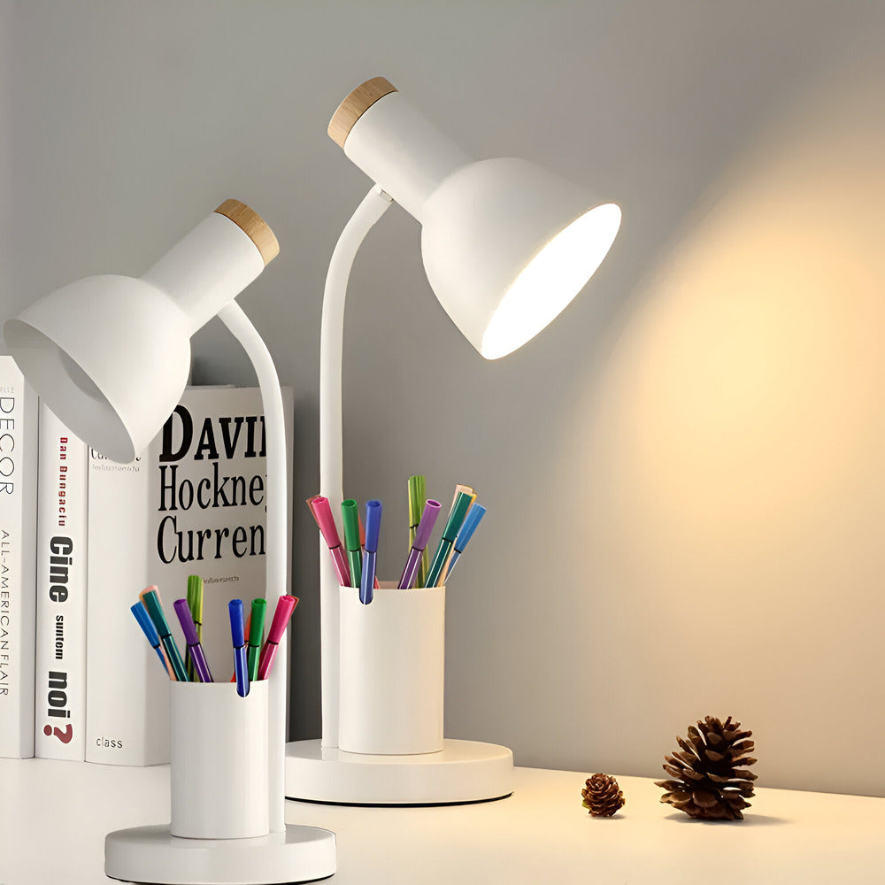 ScandiShine: LED Desk Lamp with Stylish Pen Holder – Table Lamp for Office & Living Room