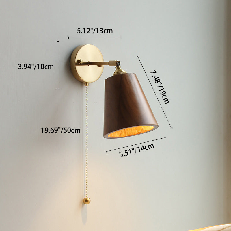 Scandinavian Brass Wood Wall Sconce Lamp 1-Light