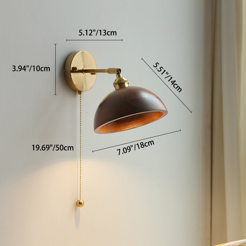 Scandinavian Brass Wood Wall Sconce Lamp 1-Light
