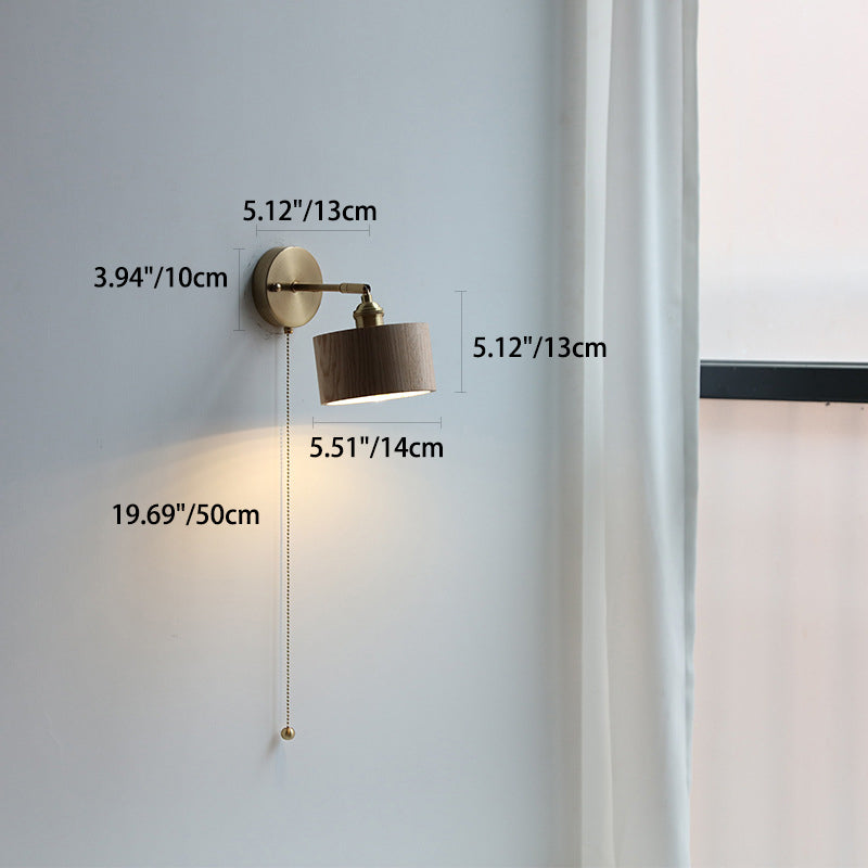 Scandinavian Brass Wood Wall Sconce Lamp 1-Light