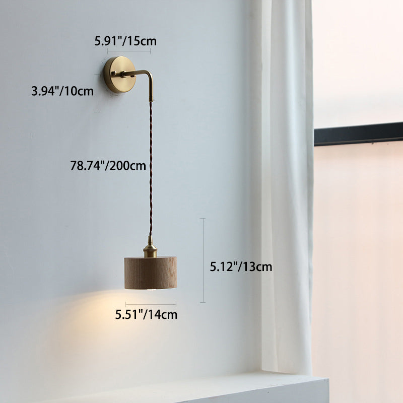 Scandinavian Brass Wood Wall Sconce Lamp 1-Light