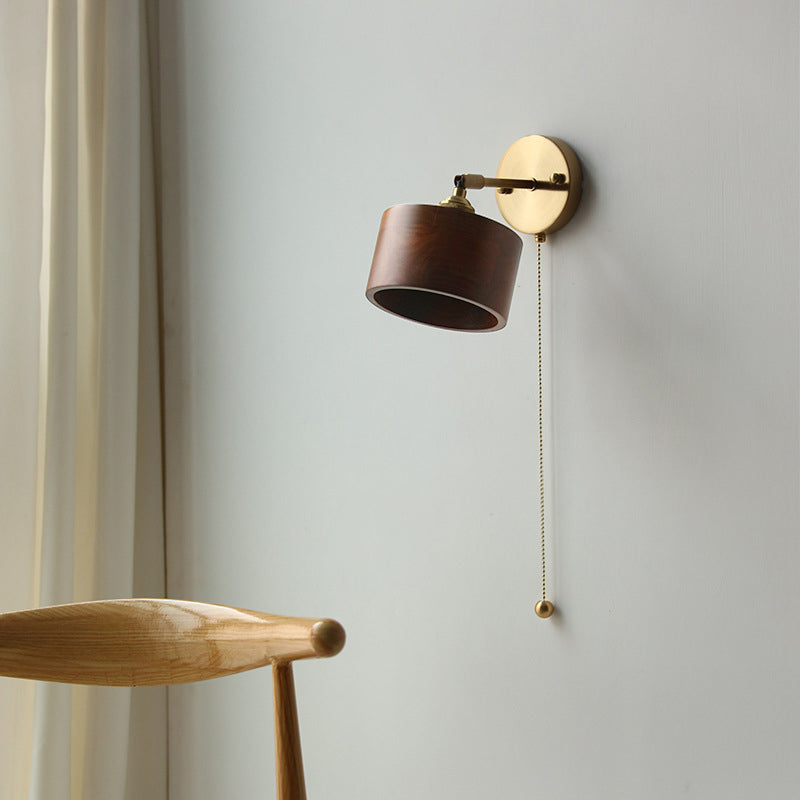Scandinavian Brass Wood Wall Sconce Lamp 1-Light