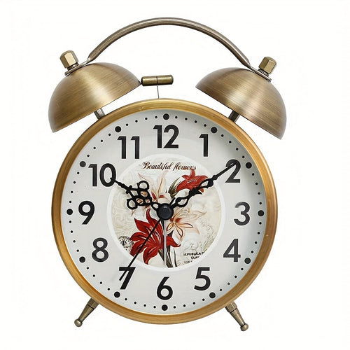 Alarm Clock Metal Twin Bell Analog Luminous Hands Scandinavian Vintage Design