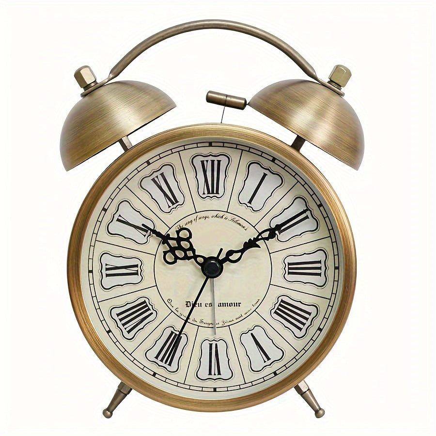Alarm Clock Metal Twin Bell Analog Luminous Hands Scandinavian Vintage Design