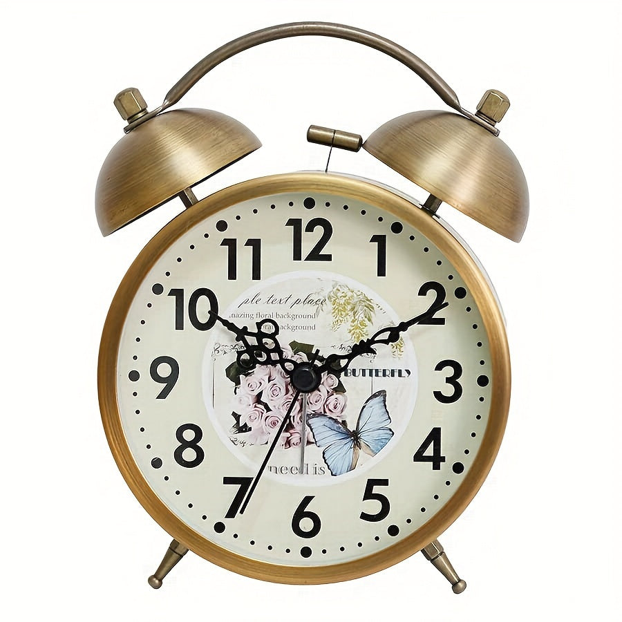 Alarm Clock Metal Twin Bell Analog Luminous Hands Scandinavian Vintage Design
