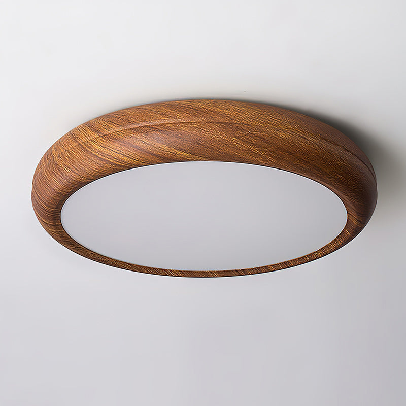 Wood-Grain Round LED Flush Ceiling Lamp