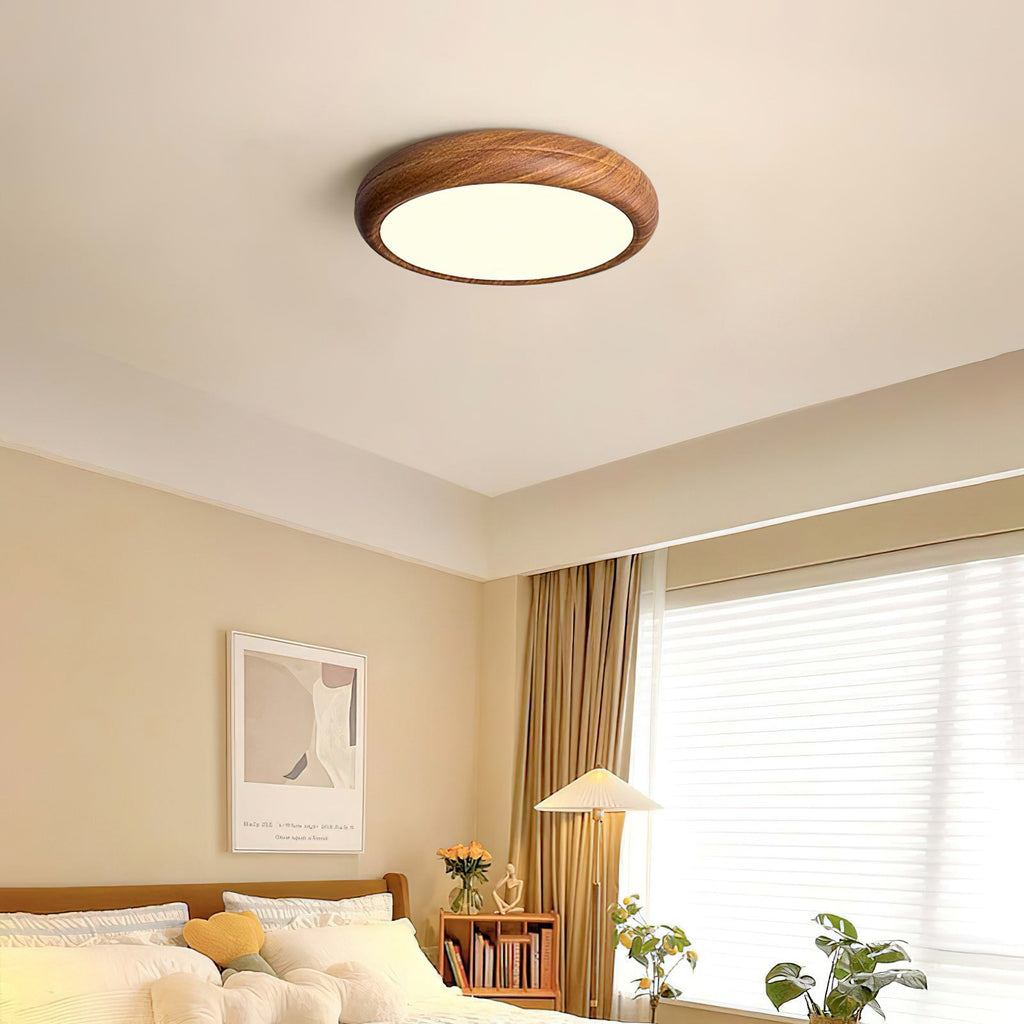 Wood-Grain Round LED Flush Ceiling Lamp