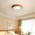 Wood-Grain Round LED Flush Ceiling Lamp