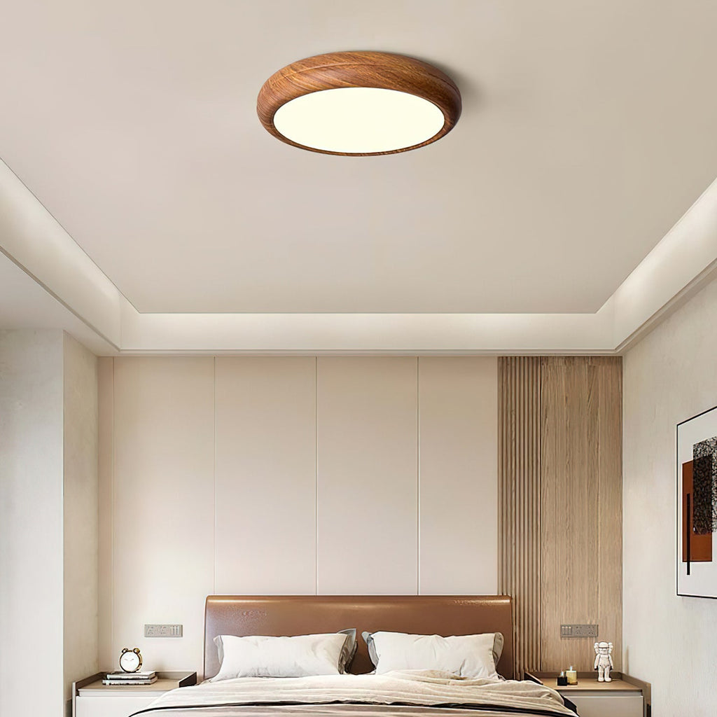 Wood-Grain Round LED Flush Ceiling Lamp